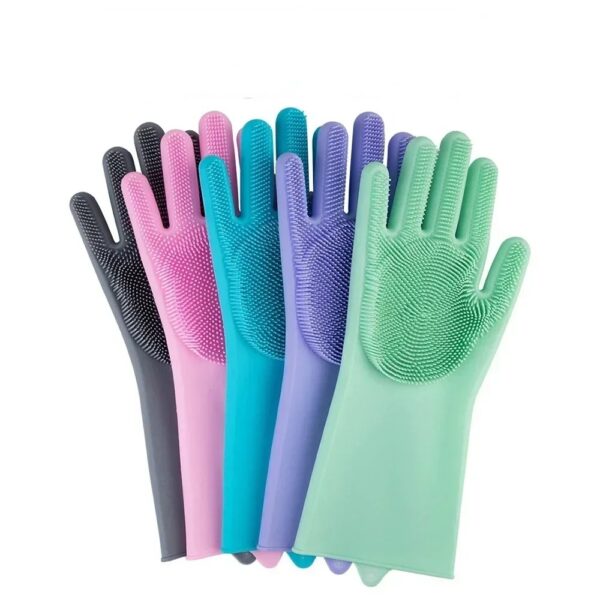 Magic Silicone Dish washing Gloves – Reusable Rubber Cleaning Gloves with Built-In Scrubber for Kitchen & Household Use (Random color).png