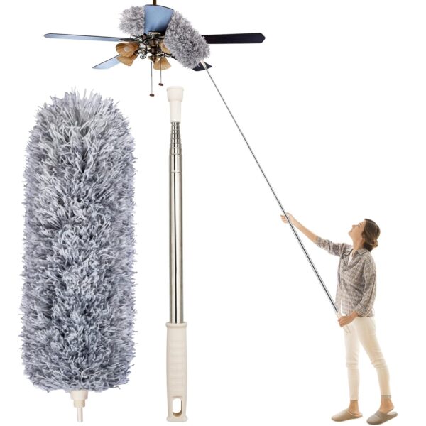 Microfiber Fan Duster | Telescopic Extendable Gray Duster | 360 Flexible Dirt & Dust Duster For Home Office Use | Micro Fiber Duster.PNG